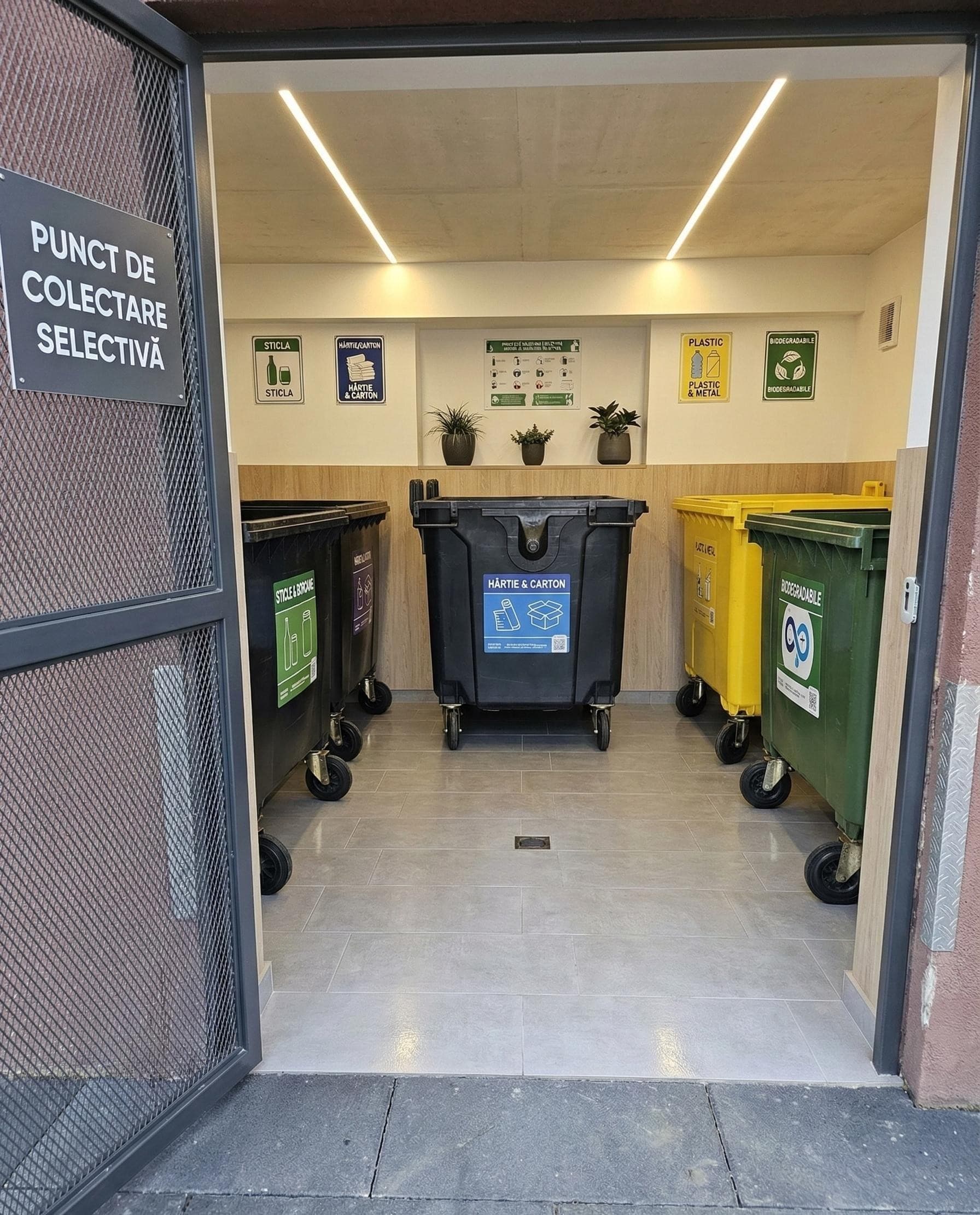 Spațiul de colectare selectivă a gunoiului dintr-un bloc, după curățenie